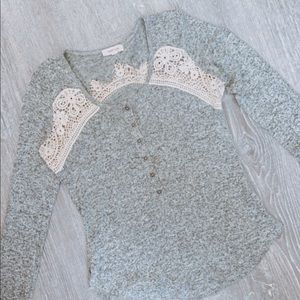Soft Long-Sleeve Grey Shirt w/Crochet Detail